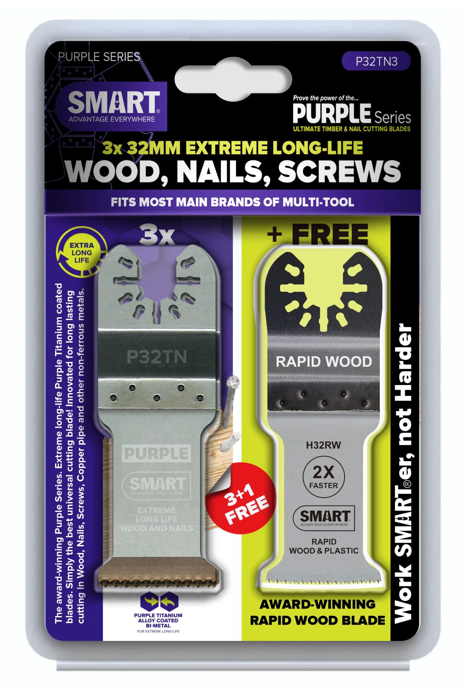 Smart Blades Lame Intelligente P32TN3PLUS UN PUR 32x52mm BiM Feuille De Titane 3+1pcs 3 Smart Blades Lame Intelligente P32TN3PLUS UN PUR 32x52mm BiM Feuille De Titane 3+1pcs